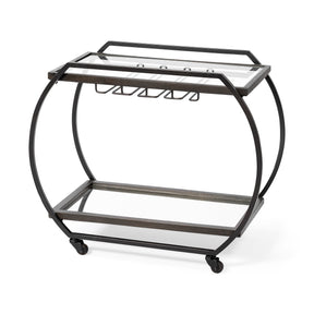 Chriselle Black Metal And Glass Two Tier Bar Cart by Mercana at Eve Furniture