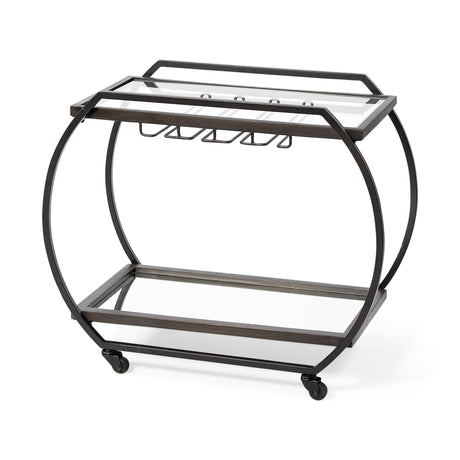 Chriselle Black Metal And Glass Two Tier Bar Cart by Mercana at Eve Furniture