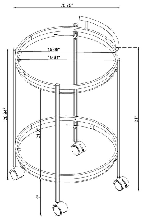 Chrissy Chrome Round Glass Bar Cart by Coaster at Eve Furniture