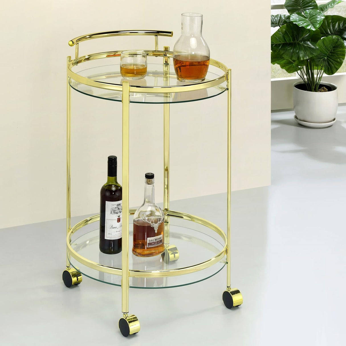 Chrissy Brass Round Glass Bar Cart