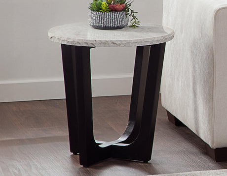 Chrissy 20″ Round White Marble End Table by Steve Silver at Eve Furniture
