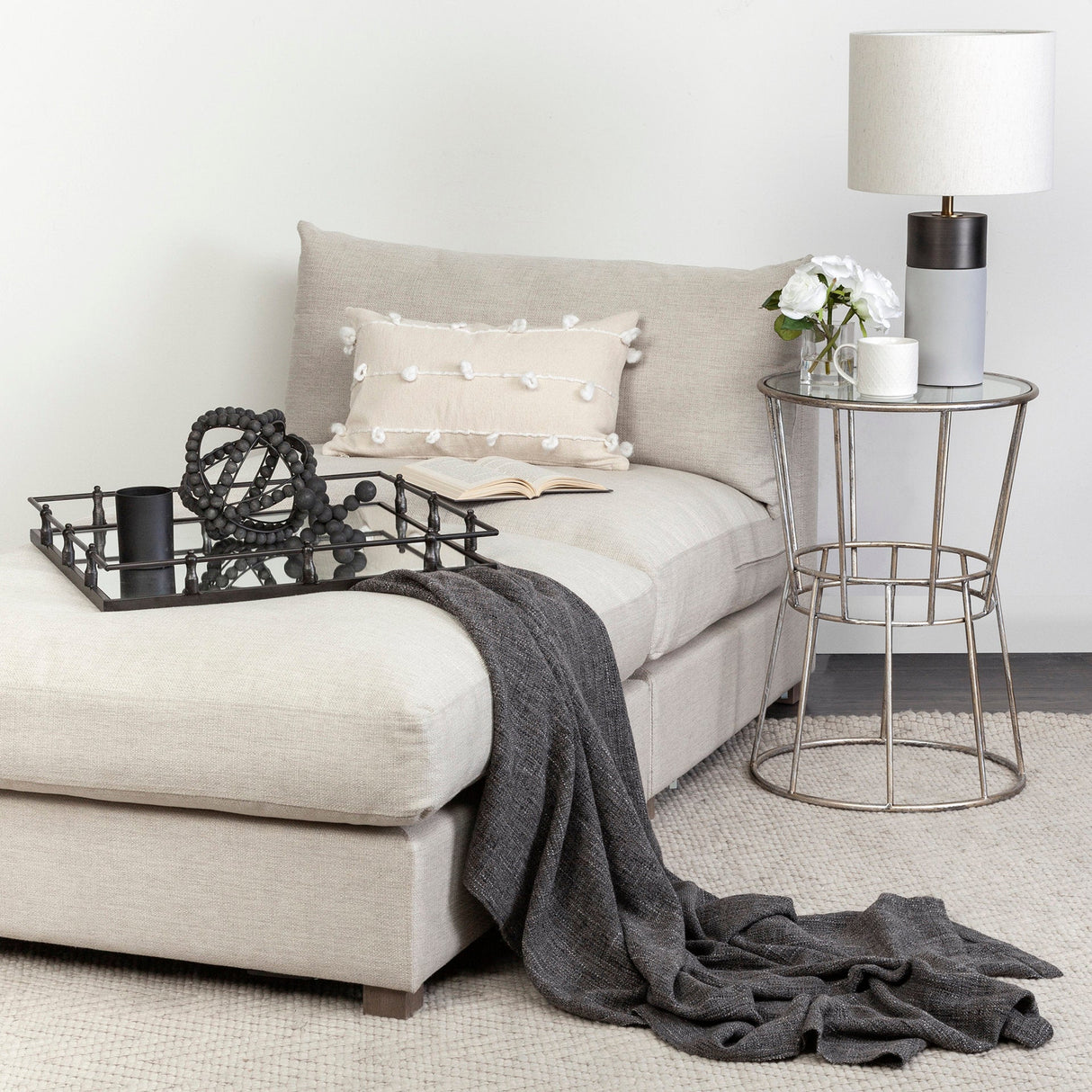 Christa 22L x 22W Black Metal Mirrored Base Square Tray by Mercana at Eve Furniture