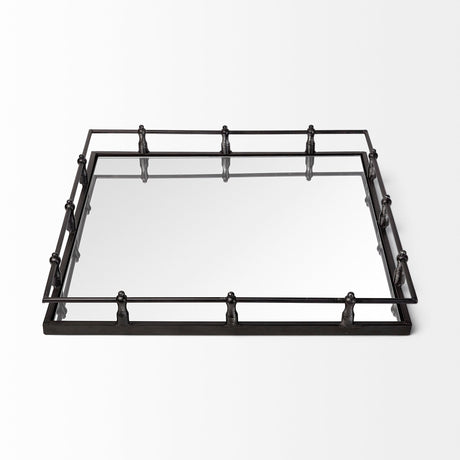 Christa Black Metal Mirrored Base Square Tray by Mercana at Eve Furniture