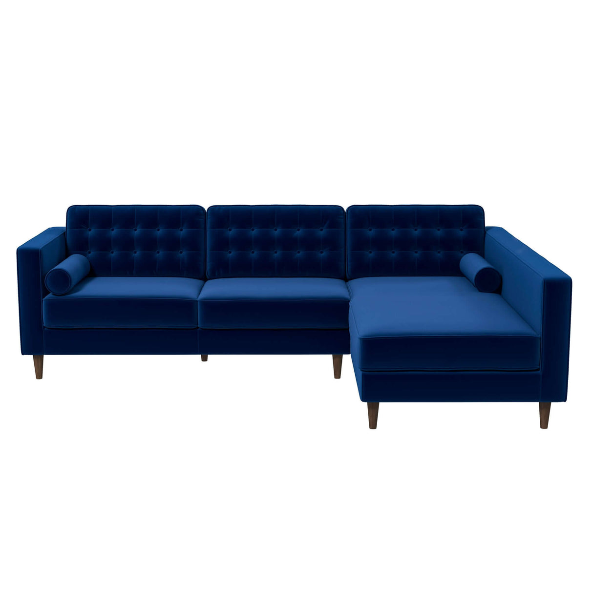 Christian Mid-Century Modern Blue Velvet Sectional Sofa Blue / Left Facing