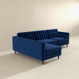 Christian Mid-Century Modern Blue Velvet Sectional Sofa Blue / Left Facing