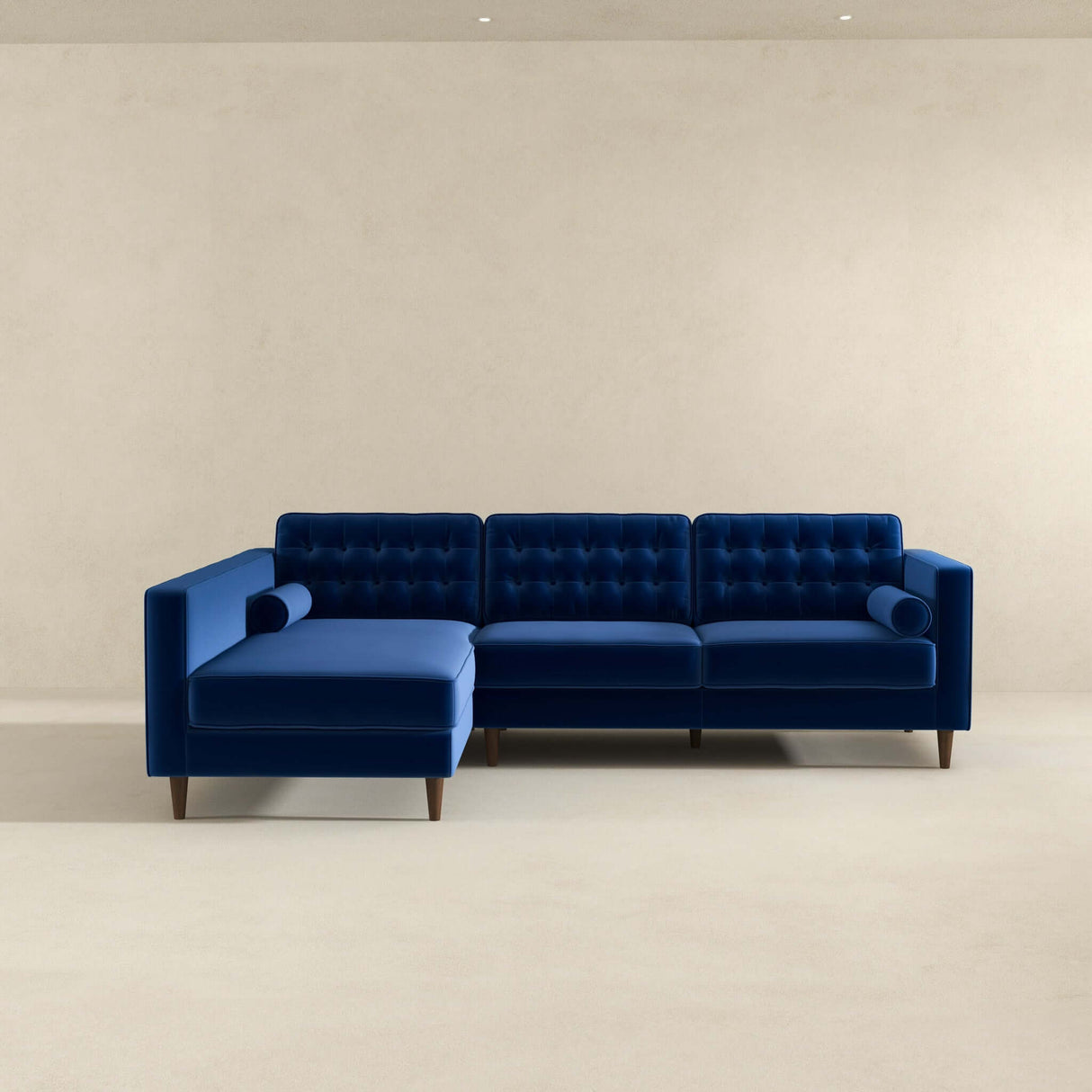 Christian Mid-Century Modern Blue Velvet Sectional Sofa Blue / Right Facing