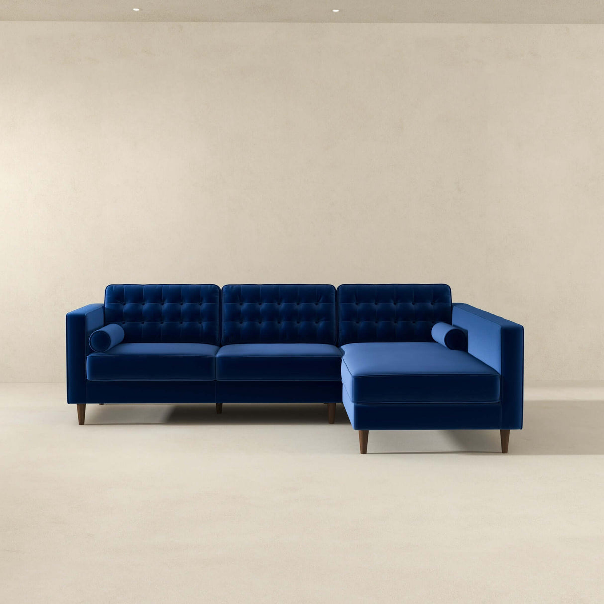 Christian Mid-Century Modern Blue Velvet Sectional Sofa Blue / Right Facing