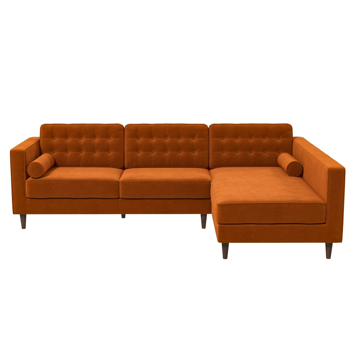 Christian Mid-Century Modern Burnt Orange Velvet Sectional Sofa Burnt Orange / Left Facing