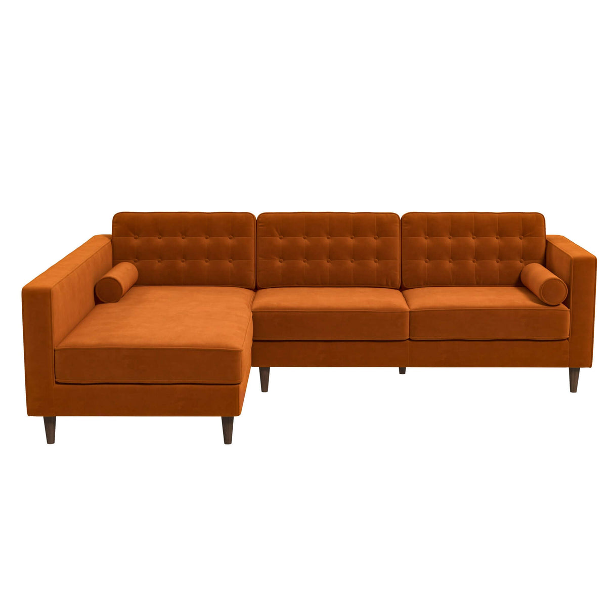 Christian Mid-Century Modern Burnt Orange Velvet Sectional Sofa Burnt Orange / Right Facing