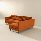 Christian Mid-Century Modern Burnt Orange Velvet Sectional Sofa Burnt Orange / Right Facing