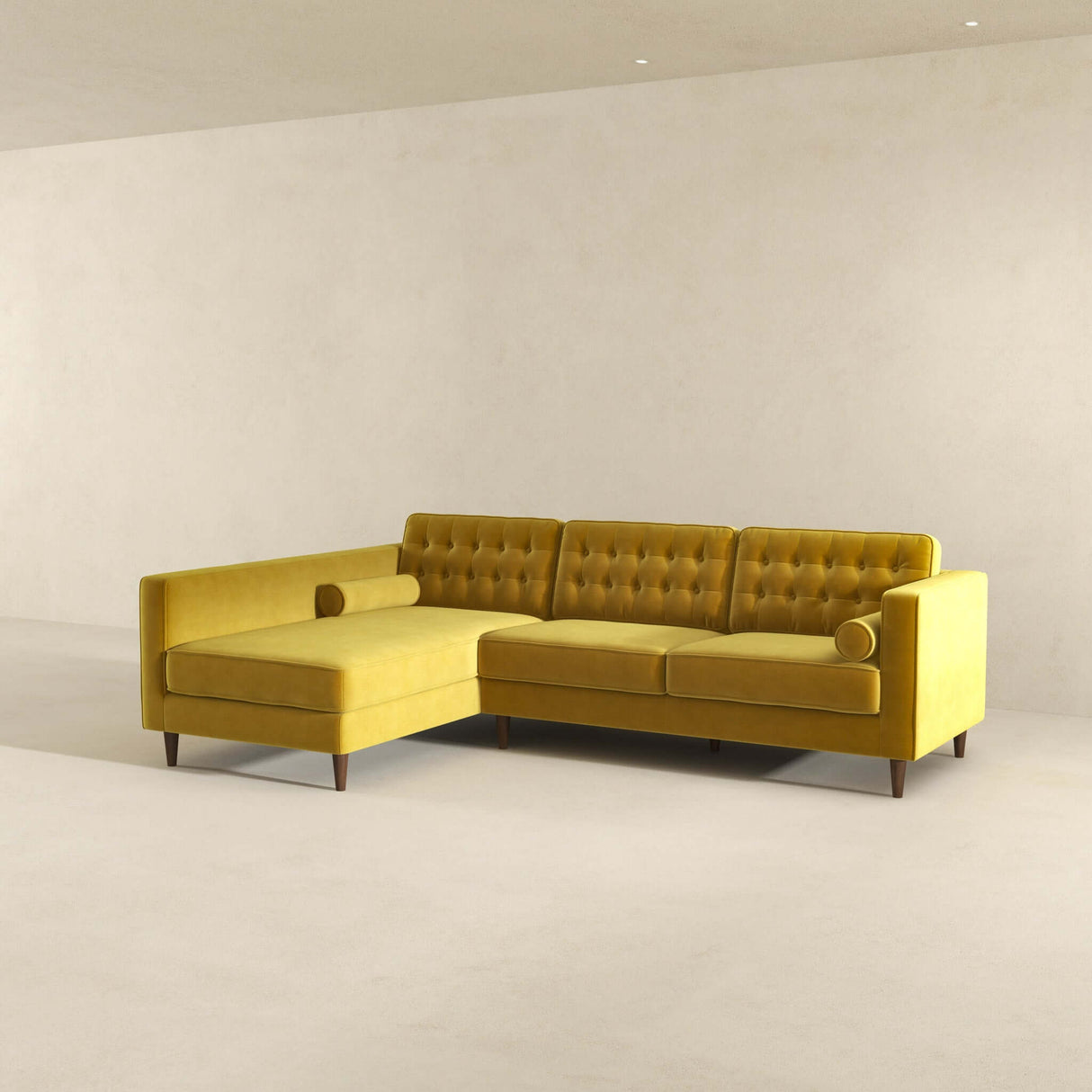 Christian Mid-Century Modern Dark Yellow Velvet Sectional Sofa Dark Yellow / Left Facing