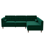 Christian Mid-Century Modern Green Velvet Sectional Sofa Green / Left Facing