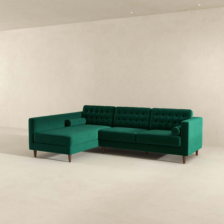 Christian Mid-Century Modern Green Velvet Sectional Sofa Green / Right Facing