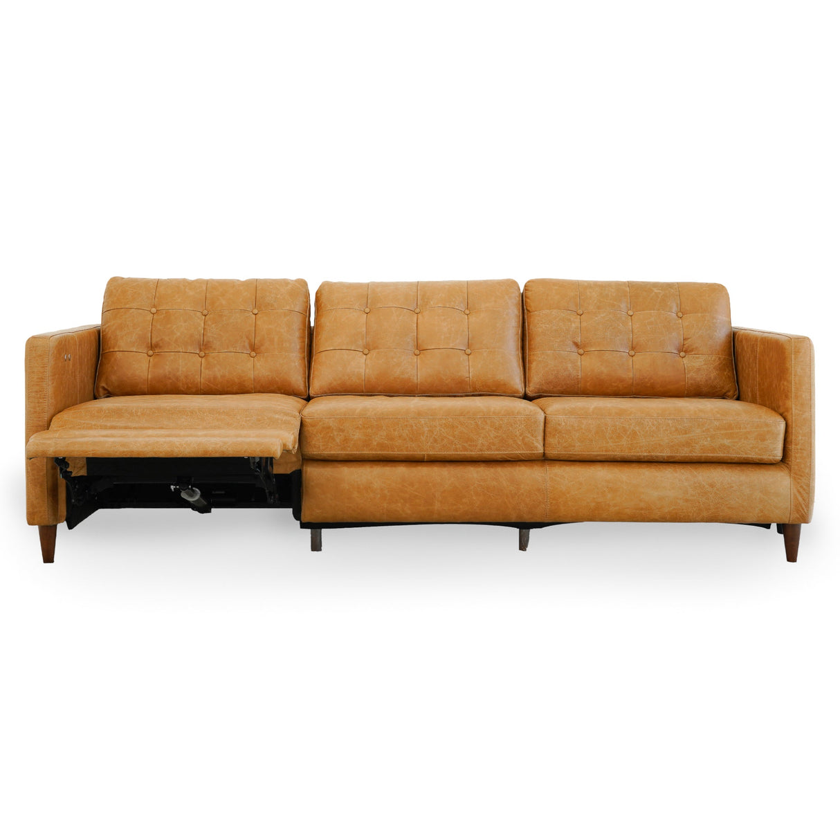 Christopher Tan Leather Electric Inclining Sofa Left Facing by Ashcroft Furniture at Eve Furniture