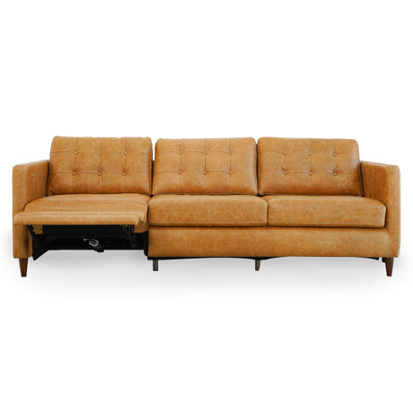 Christopher Tan Leather Electric Inclining Sofa Left Facing by Ashcroft Furniture at Eve Furniture