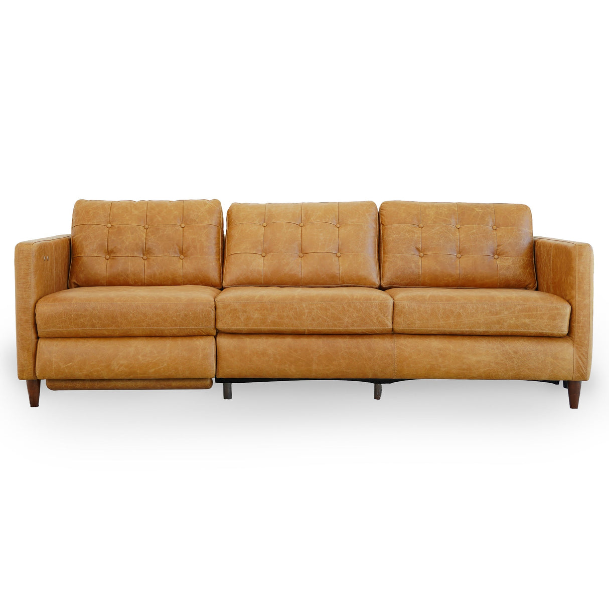 Christopher Tan Leather Electric Inclining Sofa Left Facing by Ashcroft Furniture at Eve Furniture