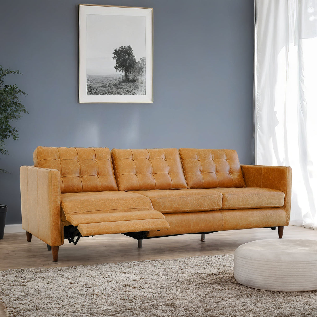 Christopher Tan Leather Electric Inclining Sofa Left Facing by Ashcroft Furniture at Eve Furniture