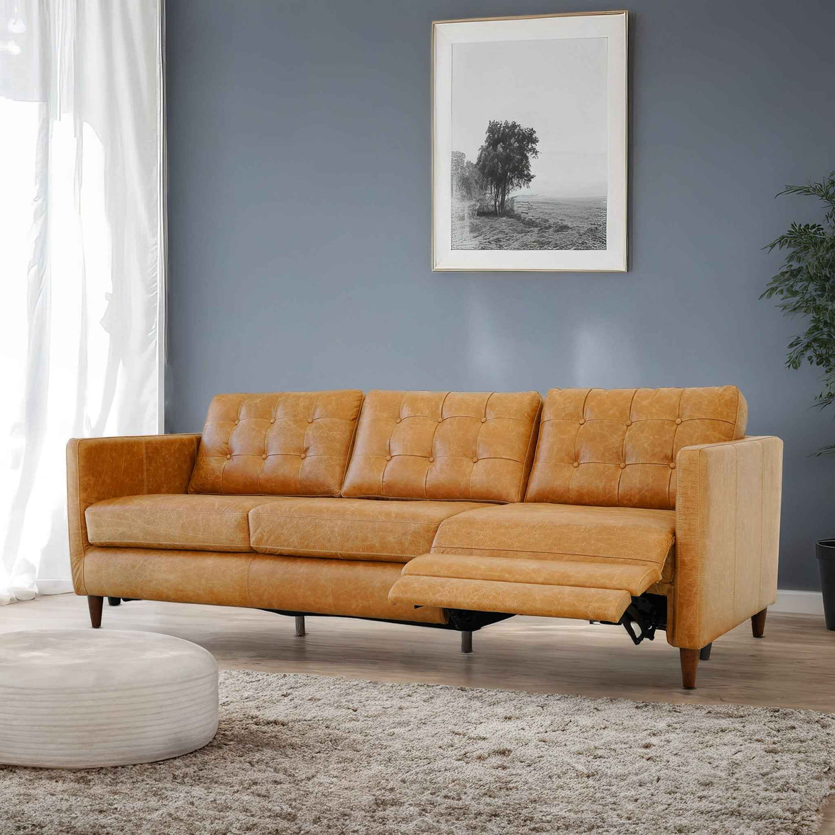 Christopher Tan Leather Electric Inclining Sofa - Right Facing by Ashcroft Furniture at Eve Furniture