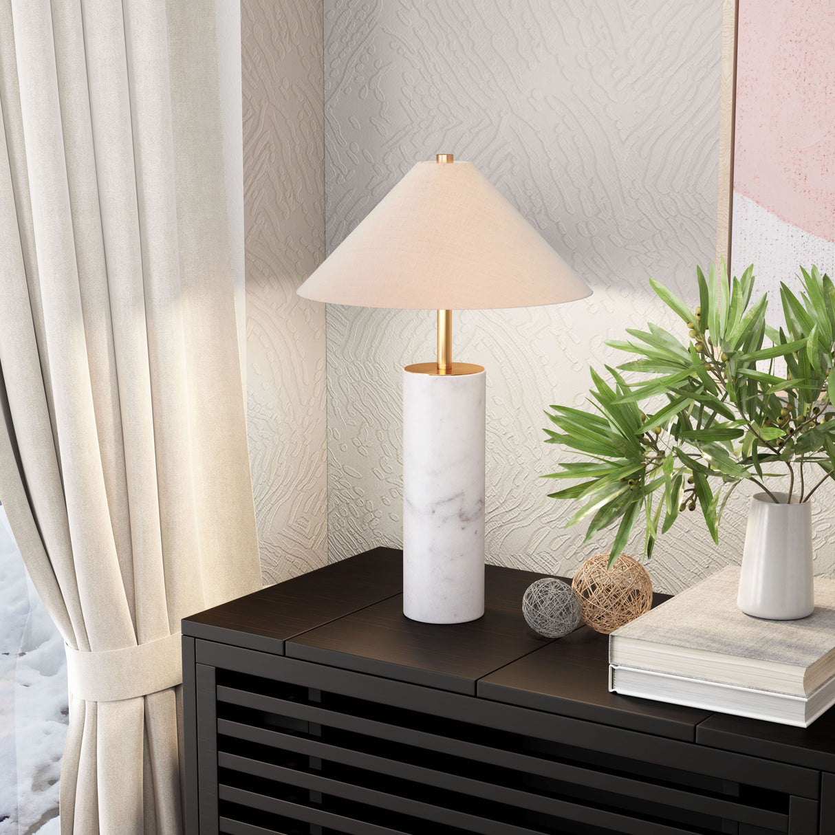 Ciara Table Lamp Beige & White by Zuomod at Eve Furniture