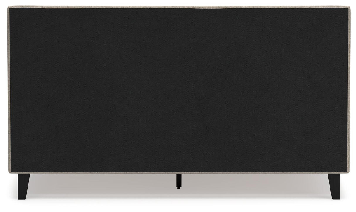 Cielden Soft Gray California King Upholstered Bed with Roll Slats by Ashley at Eve Furniture