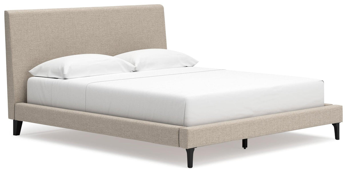 Cielden Soft Gray California King Upholstered Bed with Roll Slats by Ashley at Eve Furniture