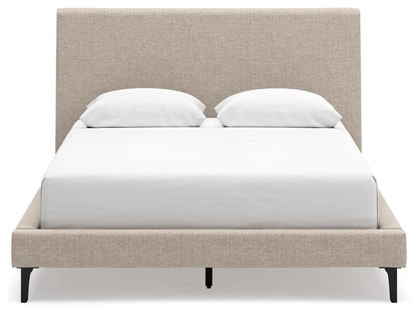 Cielden Soft Gray Queen Upholstered Platform Bed with Roll Slats by Ashley at Eve Furniture