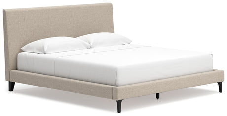 Cielden Soft Gray/Tan Upholstered Platform Bedroom Set by Ashley at Eve Furniture