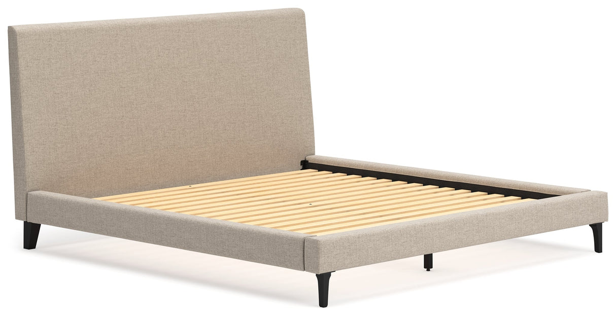 Cielden Soft Gray/Tan Upholstered Platform Bedroom Set by Ashley at Eve Furniture