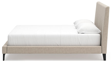 Cielden Soft Gray/Tan Upholstered Platform Bedroom Set by Ashley at Eve Furniture