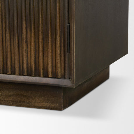 Cinder Distressed Dark Brown Wood Reeded 2-Door Closed Accent Cabinet by Mercana at Eve Furniture