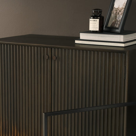 Cinder Distressed Dark Brown Wood Reeded 2-Door Closed Accent Cabinet by Mercana at Eve Furniture