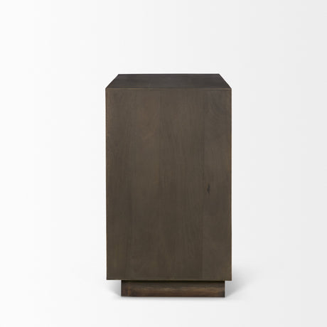 Cinder Distressed Dark Brown Wood Reeded 2-Door Closed Accent Cabinet by Mercana at Eve Furniture