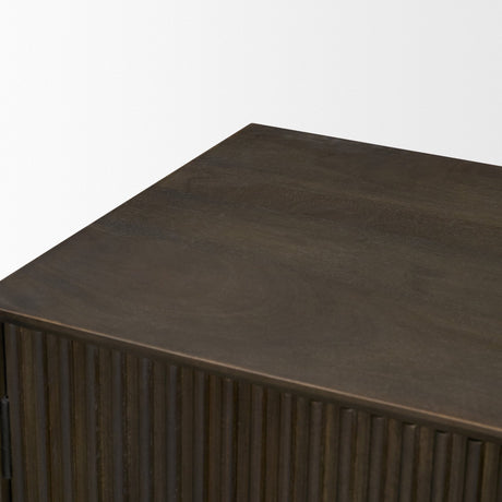 Cinder Distressed Dark Brown Wood Reeded 2-Door Closed Accent Cabinet by Mercana at Eve Furniture