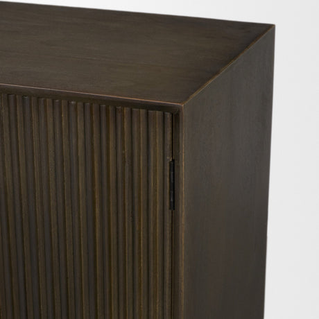 Cinder Distressed Dark Brown Wood Reeded 2-Door Closed Accent Cabinet by Mercana at Eve Furniture