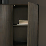 Cinder Distressed Dark Brown Wood Reeded 2-Door Closed Tall Cabinet by Mercana at Eve Furniture
