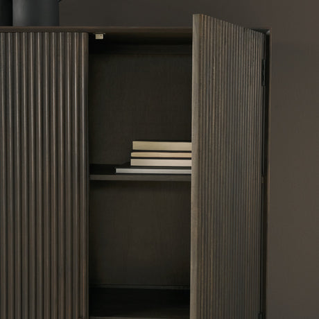 Cinder Distressed Dark Brown Wood Reeded 2-Door Closed Tall Cabinet by Mercana at Eve Furniture