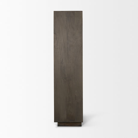 Cinder Distressed Dark Brown Wood Reeded 2-Door Closed Tall Cabinet by Mercana at Eve Furniture