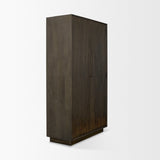 Cinder Distressed Dark Brown Wood Reeded 2-Door Closed Tall Cabinet by Mercana at Eve Furniture