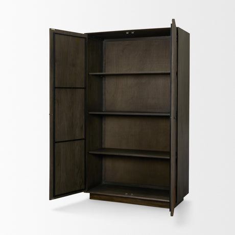 Cinder Distressed Dark Brown Wood Reeded 2-Door Closed Tall Cabinet by Mercana at Eve Furniture