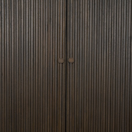 Cinder Distressed Dark Brown Wood Reeded 2-Door Closed Tall Cabinet by Mercana at Eve Furniture
