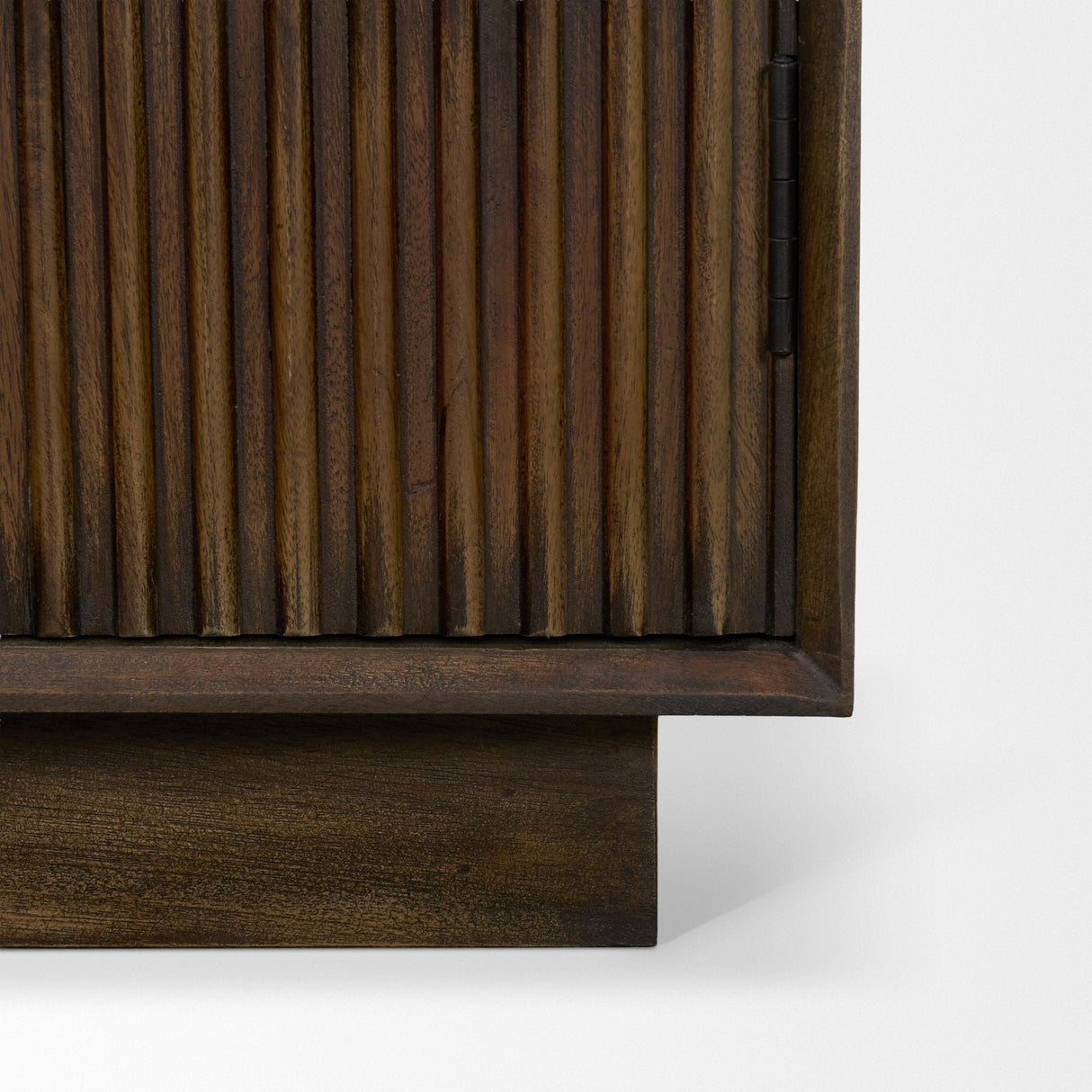 Cinder Distressed Dark Brown Wood Reeded 2-Door Closed Tall Cabinet by Mercana at Eve Furniture