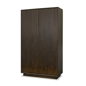 Cinder Distressed Dark Brown Wood Reeded 2-Door Closed Tall Cabinet by Mercana at Eve Furniture