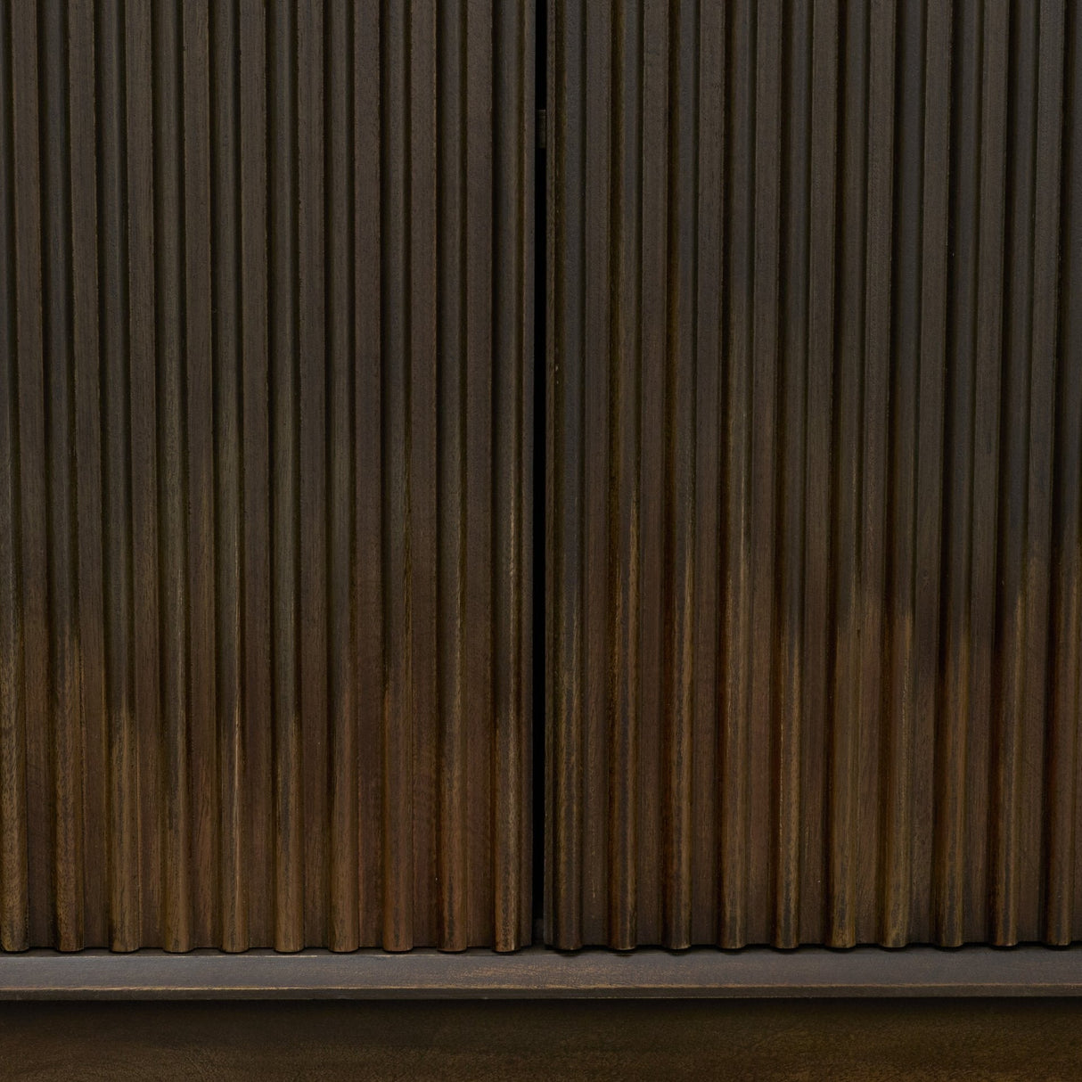 Cinder Distressed Dark Brown Wood Reeded 4-Door Closed Sideboard by Mercana at Eve Furniture