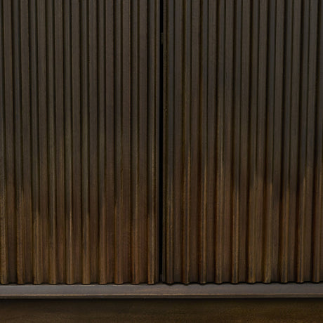 Cinder Distressed Dark Brown Wood Reeded 4-Door Closed Sideboard by Mercana at Eve Furniture