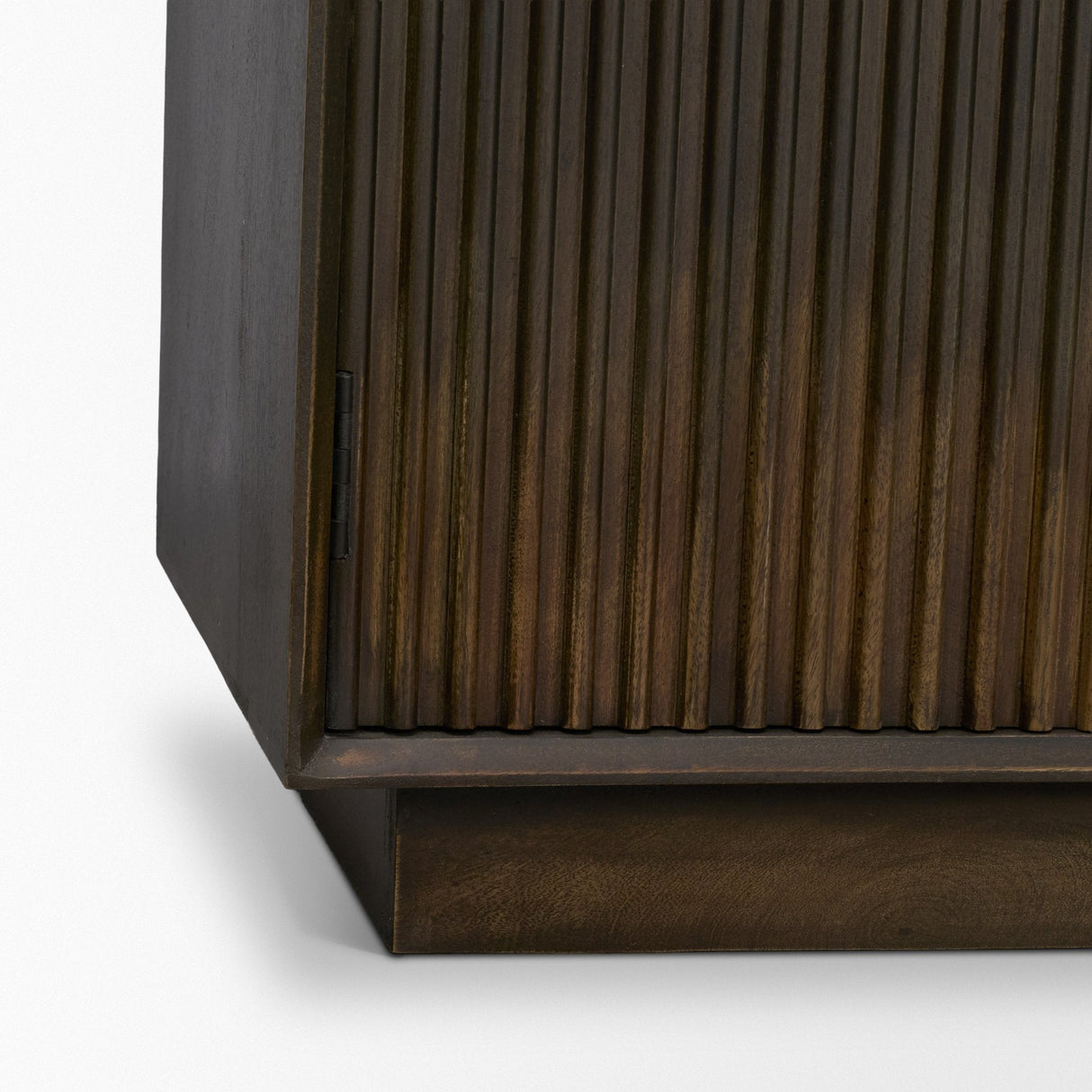 Cinder Distressed Dark Brown Wood Reeded 4-Door Closed Sideboard by Mercana at Eve Furniture