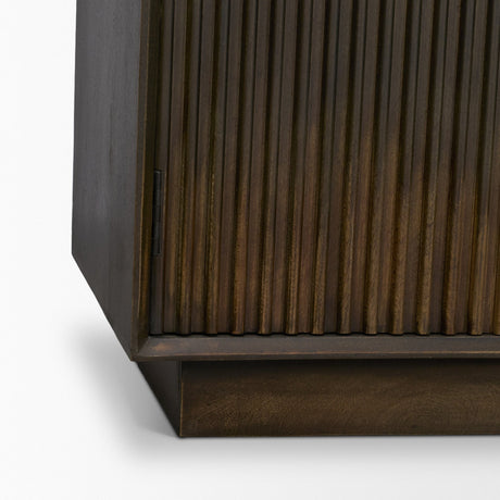 Cinder Distressed Dark Brown Wood Reeded 4-Door Closed Sideboard by Mercana at Eve Furniture