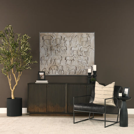 Cinder Distressed Dark Brown Wood Reeded 4-Door Closed Sideboard by Mercana at Eve Furniture