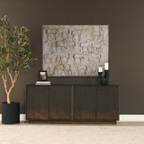 Cinder Distressed Dark Brown Wood Reeded 4-Door Closed Sideboard by Mercana at Eve Furniture