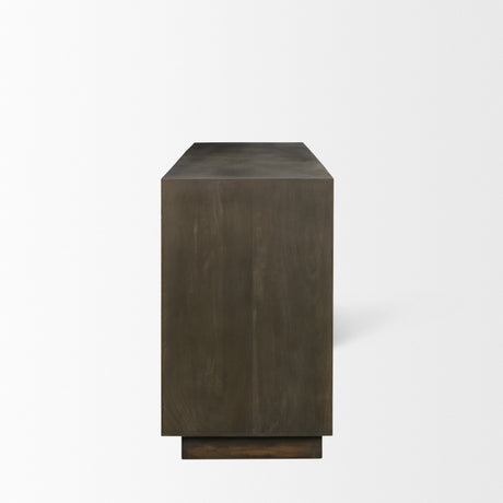 Cinder Distressed Dark Brown Wood Reeded 4-Door Closed Sideboard by Mercana at Eve Furniture