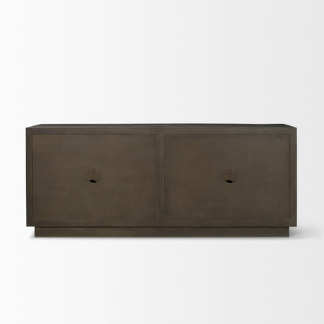 Cinder Distressed Dark Brown Wood Reeded 4-Door Closed Sideboard by Mercana at Eve Furniture